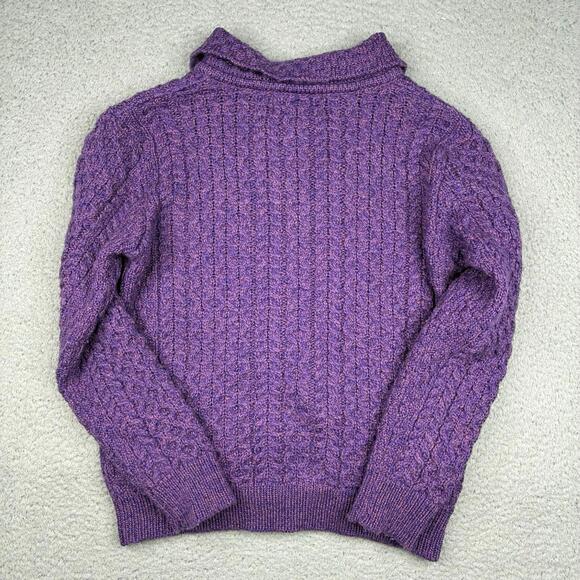Original Aran Co Fisherman Knit Cardigan Sweater Collared Women’s XS Purple Wool - Picture 5 of 6